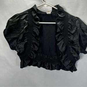 Black Satin Cropped Ruffle Coverup XL